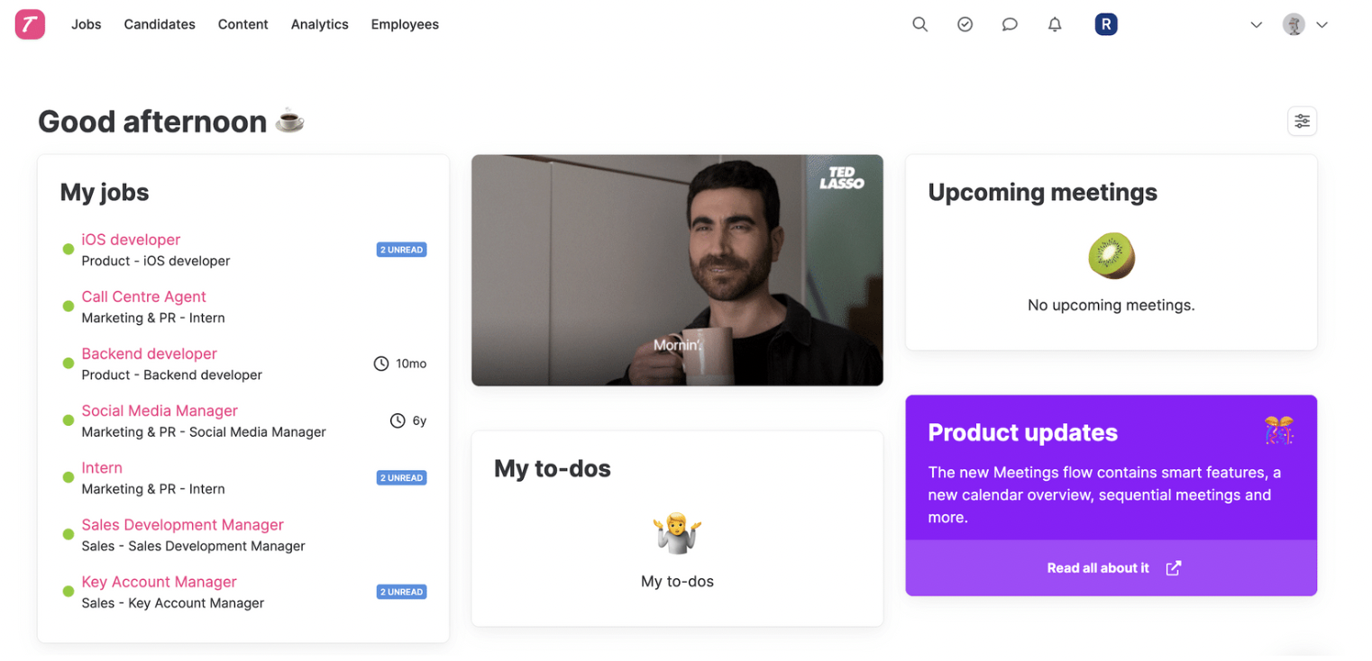 Recruiter dashboard homepage screenshot